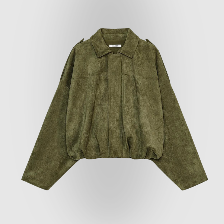 Kort ruskindslook jakke med lynlås – moderne og elegant