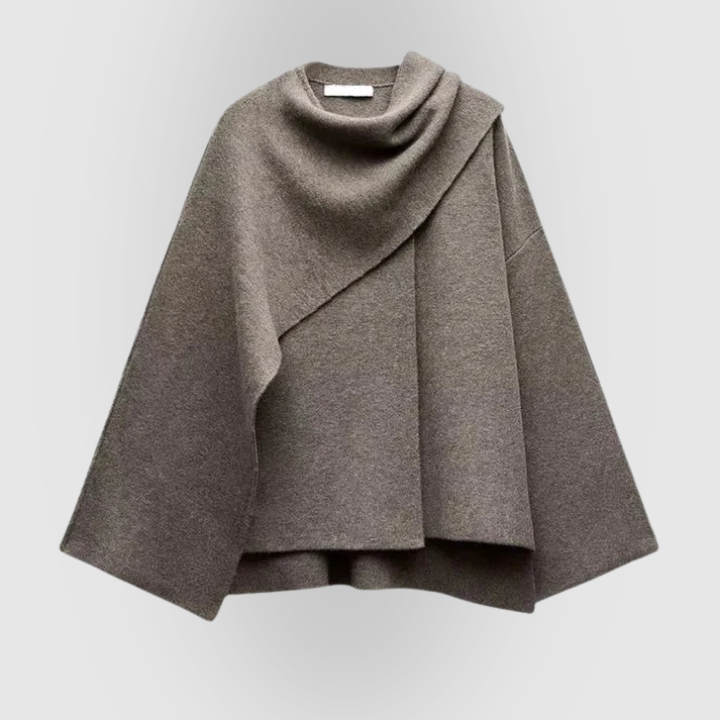 Elegant uldlook poncho med høj krave – varm og stilfuld