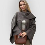 Elegant uldlook poncho med høj krave – varm og stilfuld