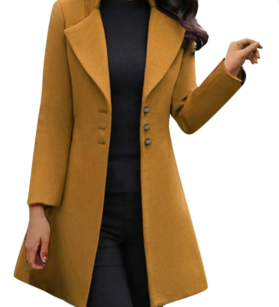 Elegant figursyet damefrakke med klassisk revers og knaplukning