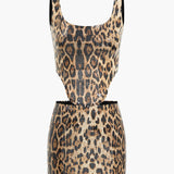 To-delt Leopard Sæt med Corsettop og Mini Nederdel – Party Glam