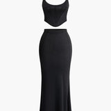 To-delt Sæt med Corsettop og Lang Nederdel – Elegant Silhuet