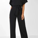 Elegant Bindebælte Jumpsuit – Løs Top & Brede Ben