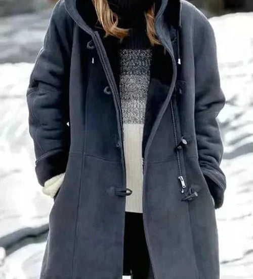 Varm damefrakke med kunstpelsfor – hyggelig vinterjakke i elegant design