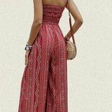 Boheme dame jumpsuit strapless med mønster og smock top