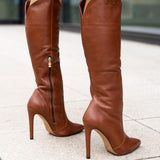 Knæhøje Stiletstøvler med Westernlook og Ruskindseffekt til Kvinder