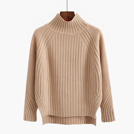 Ribstrikket Sweater med Høj Hals