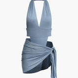 To-delt Halterneck Sæt med Knyttet Mini Nederdel – Night Luxe Look