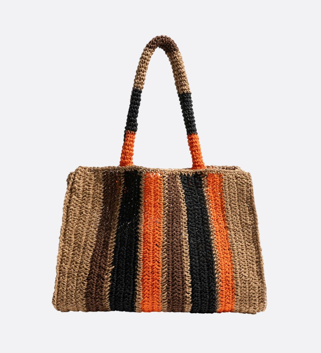 Strå Tote Taske med Striber – Elegant og Rummelig Sommertaske