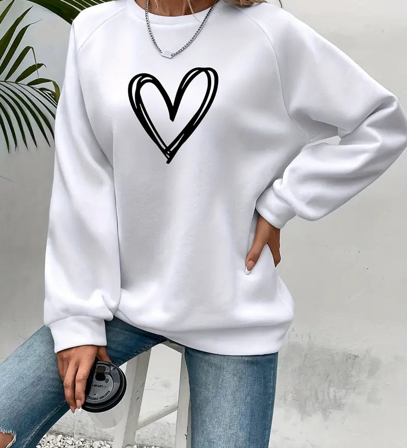 Sweatshirt med Hjertemotiv og Afslappet Pasform