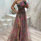 Elegant Asymmetrisk Maxikjole med Slids og Transparent Design
