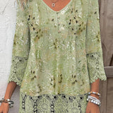 Elegant Dame Tunika med Blonde og Blomstermønster – Romantisk Stil
