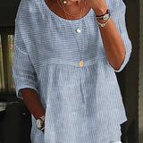 Casual Dame Bluse med Striber – Løs Pasform og Komfortabel Stil
