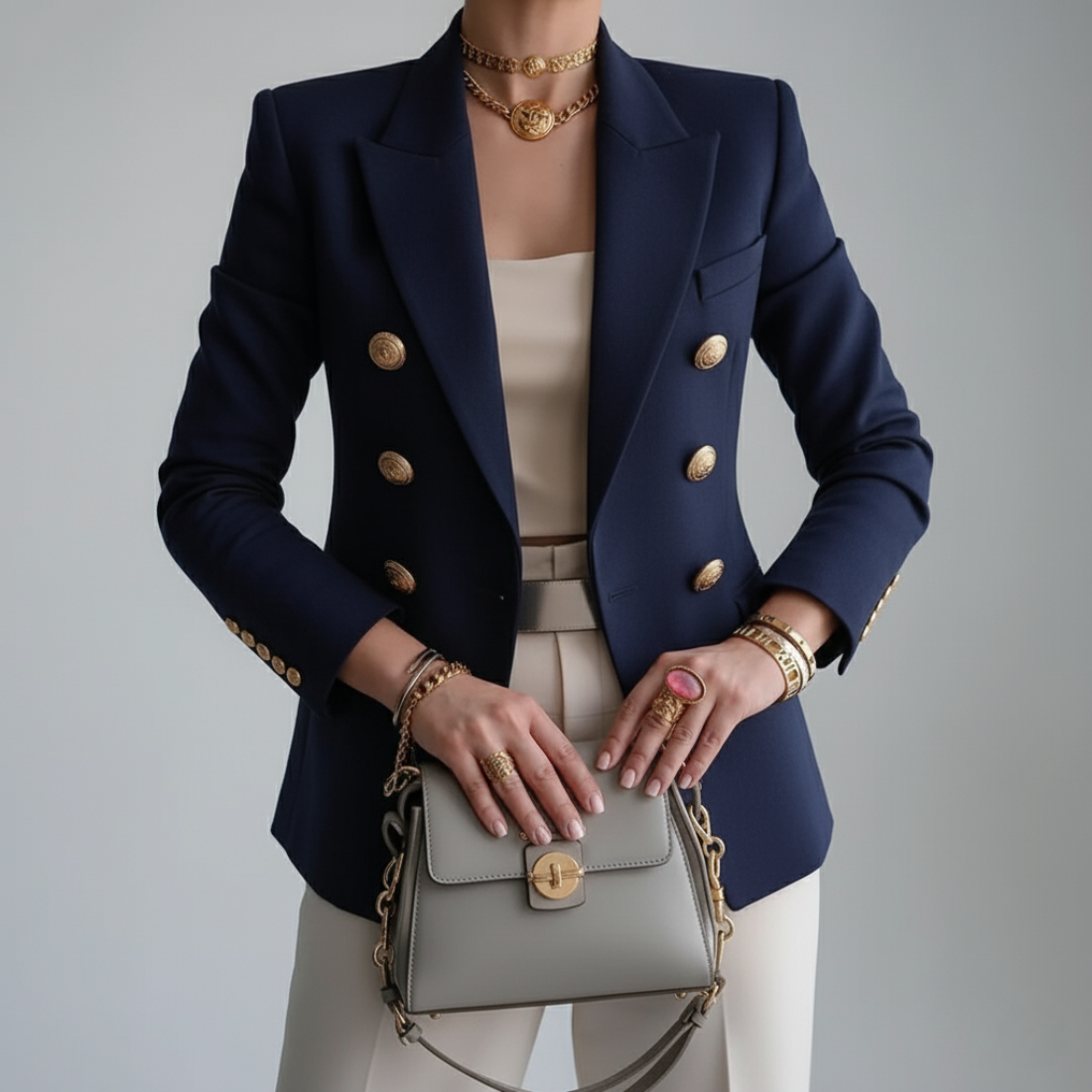 Elegant Dobbeltradet Blazer med Klassisk Snit og Tidløs Stil