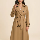 Lang trenchcoat til kvinder med klassisk elegant pasform