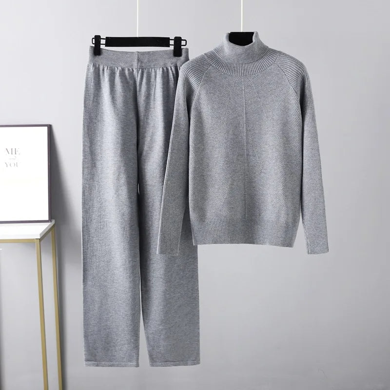 Strikket Lounge Sæt med Sweater og Bukser – Blød Komfort