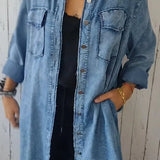 Denim skjortekjole med lommer og rå detaljer – Casual og edgy stil