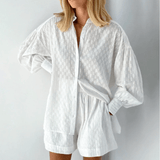 To-delt Broderet Sæt med Skjorte og Shorts – Let Sommerstil