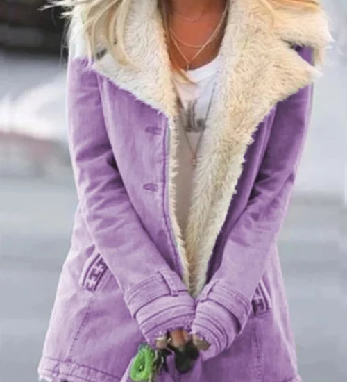 Varm damefrakke med plysfor – stilfuld vinterjakke til hverdag og udendørs brug