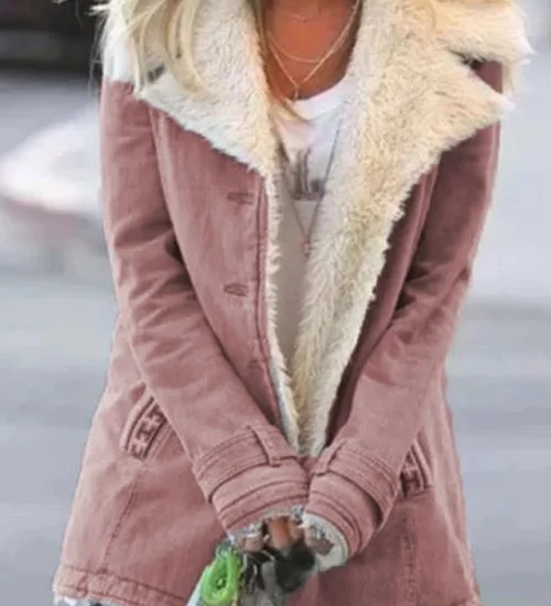 Varm damefrakke med plysfor – stilfuld vinterjakke til hverdag og udendørs brug