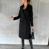 Lang figursyet frakke – elegant damefrakke i klassisk uldlook