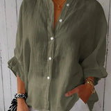 Løs Skjortebluse med Oprullede Ærmer – Let og Elegant Hverdagsstil
