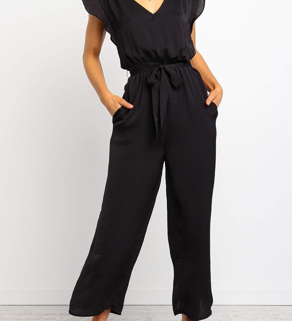 Ærmeløs Jumpsuit med Bælte og Lommer