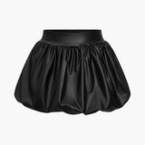 Ballonformet Mini Nederdel i Læderlook – Voluminøs Party Style