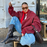 Oversized Læderlook Jakke med Moderne Pasform