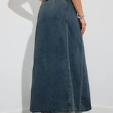 Casual denim maxinederdel med elastik og snøre til kvinder