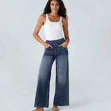 Højtaljede stretch wide-leg jeans – formende og komfortable