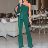 Énskulder jumpsuit med draperet ærme og taljebælte