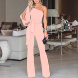 Énskulder jumpsuit med draperet ærme og taljebælte