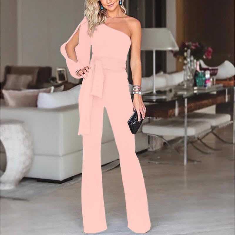Énskulder jumpsuit med draperet ærme og taljebælte