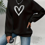 Sweatshirt med Hjertemotiv og Afslappet Pasform