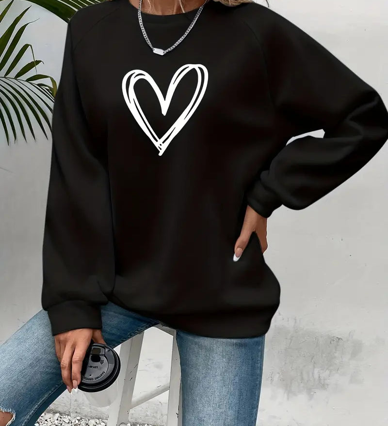 Sweatshirt med Hjertemotiv og Afslappet Pasform