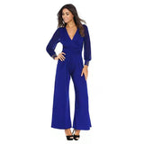 Elegant Jumpsuit med Mesh-Ærmer og V-udskæring