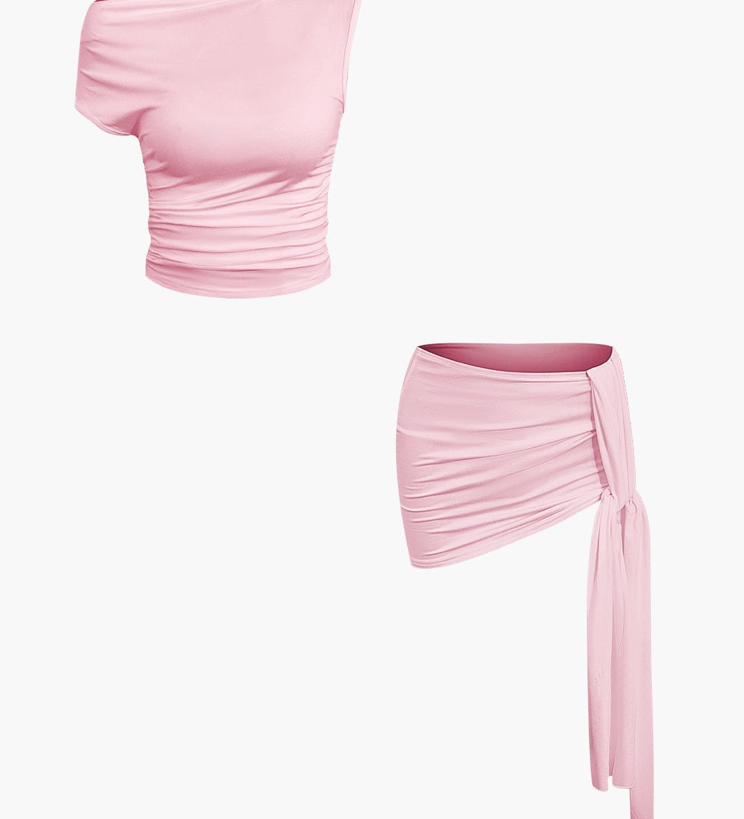To-delt Sæt med Asymmetrisk Top og Knyttet Mini Nederdel – Minimal Chic