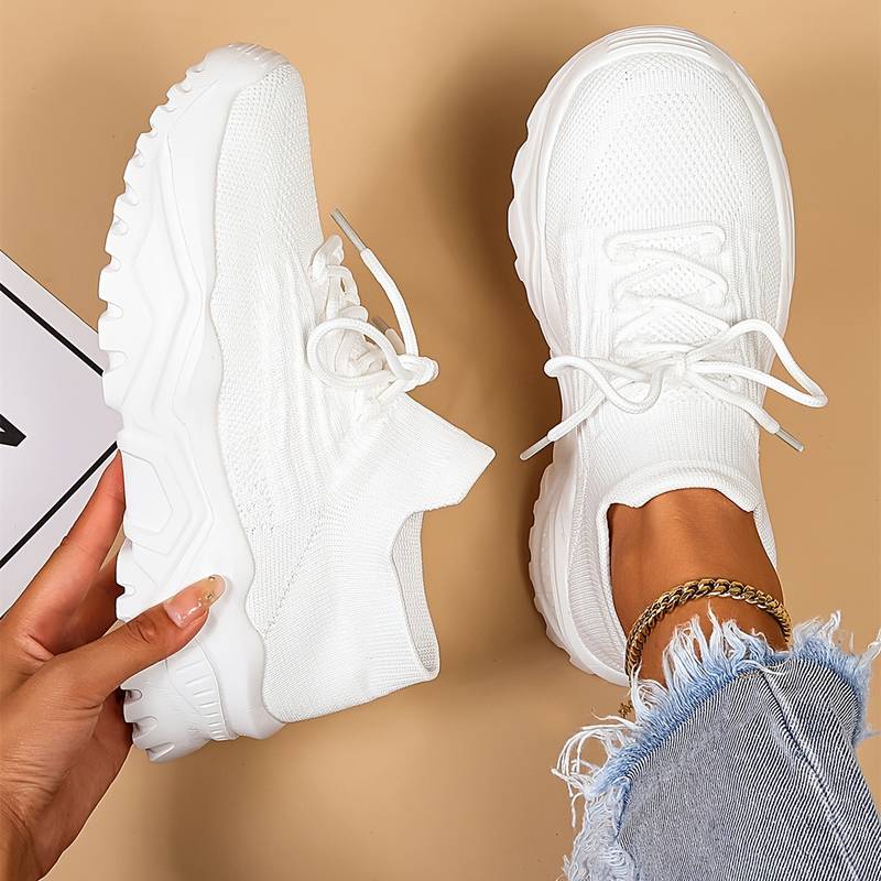 Chunky sneakers til kvinder med strikdesign og høj sål