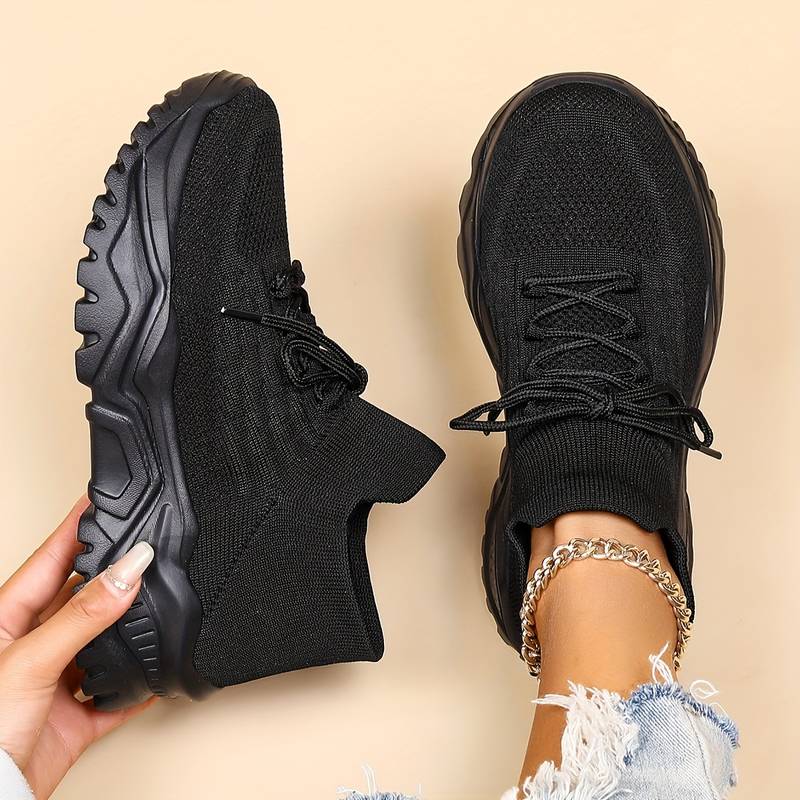 Chunky sneakers til kvinder med strikdesign og høj sål
