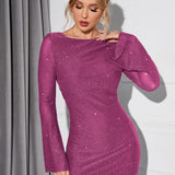 Kort glitterkjole – Lange ærmer og elegant pasform