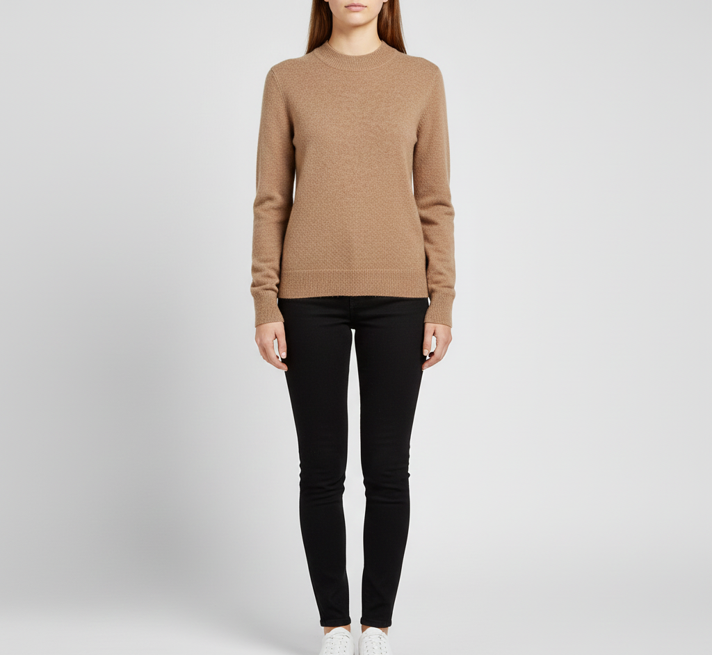 Klassisk Strikket Dame Sweater med Rund Hals