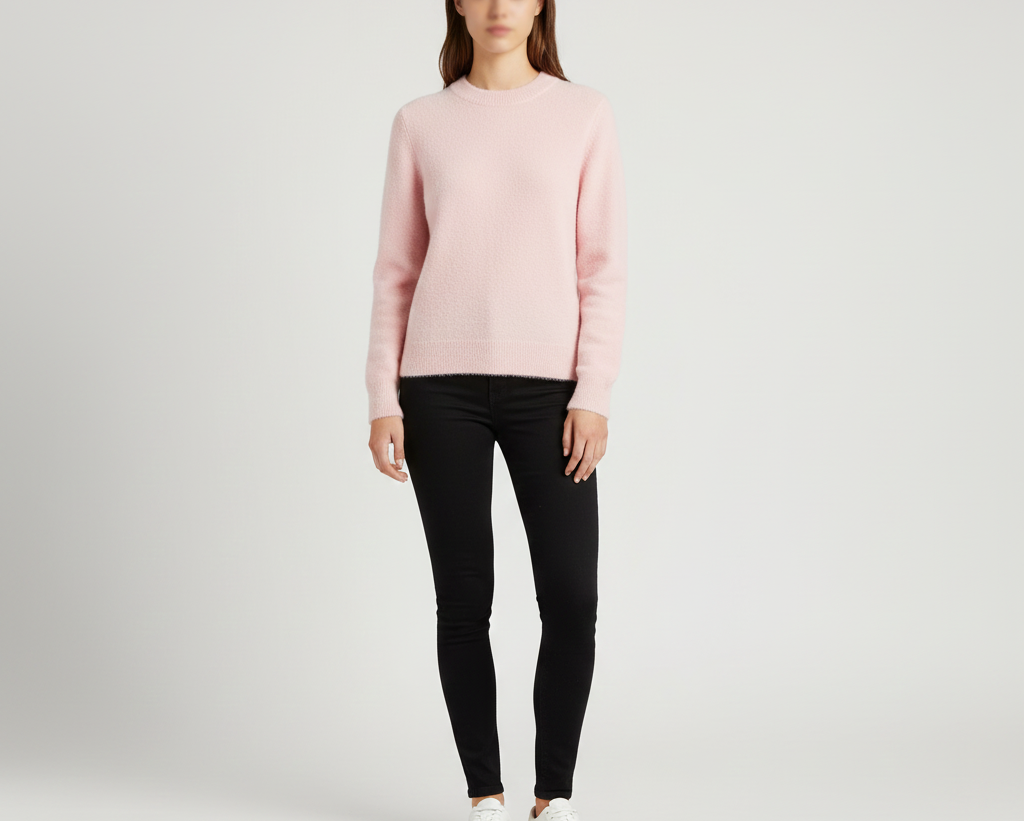 Klassisk Strikket Dame Sweater med Rund Hals