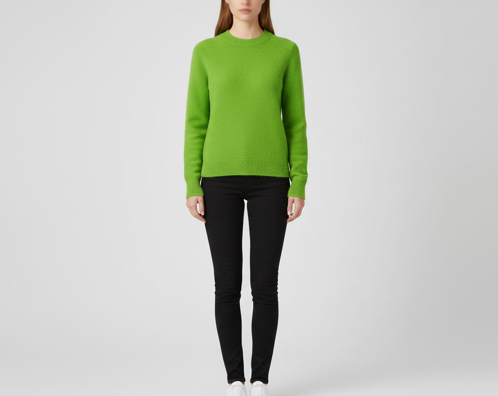 Klassisk Strikket Dame Sweater med Rund Hals