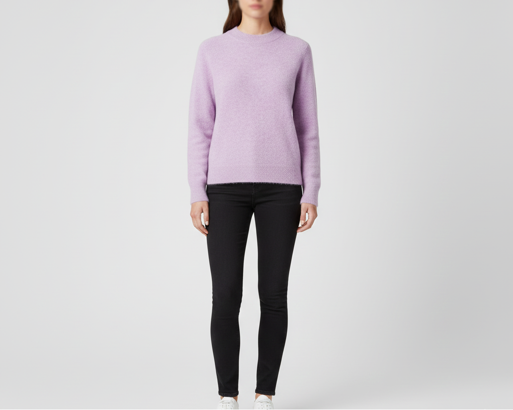 Klassisk Strikket Dame Sweater med Rund Hals