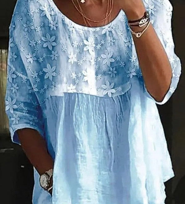 Løs Damebluse med Blomsterbroderi – Let og Komfortabel