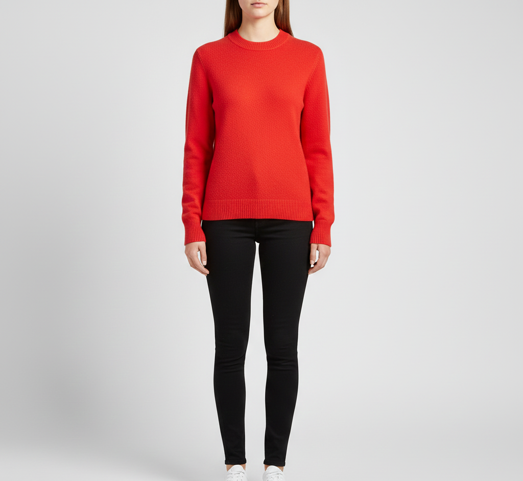 Klassisk Strikket Dame Sweater med Rund Hals
