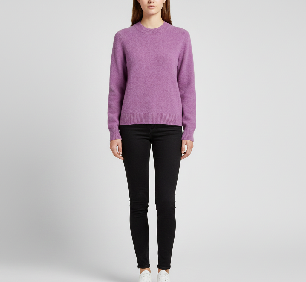 Klassisk Strikket Dame Sweater med Rund Hals