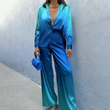 Satin jumpsuit med skjorte-look og ombré design