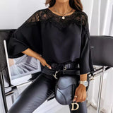 Dame Bluse med Blonde og 3/4 Ærmer – Elegant og Stilren